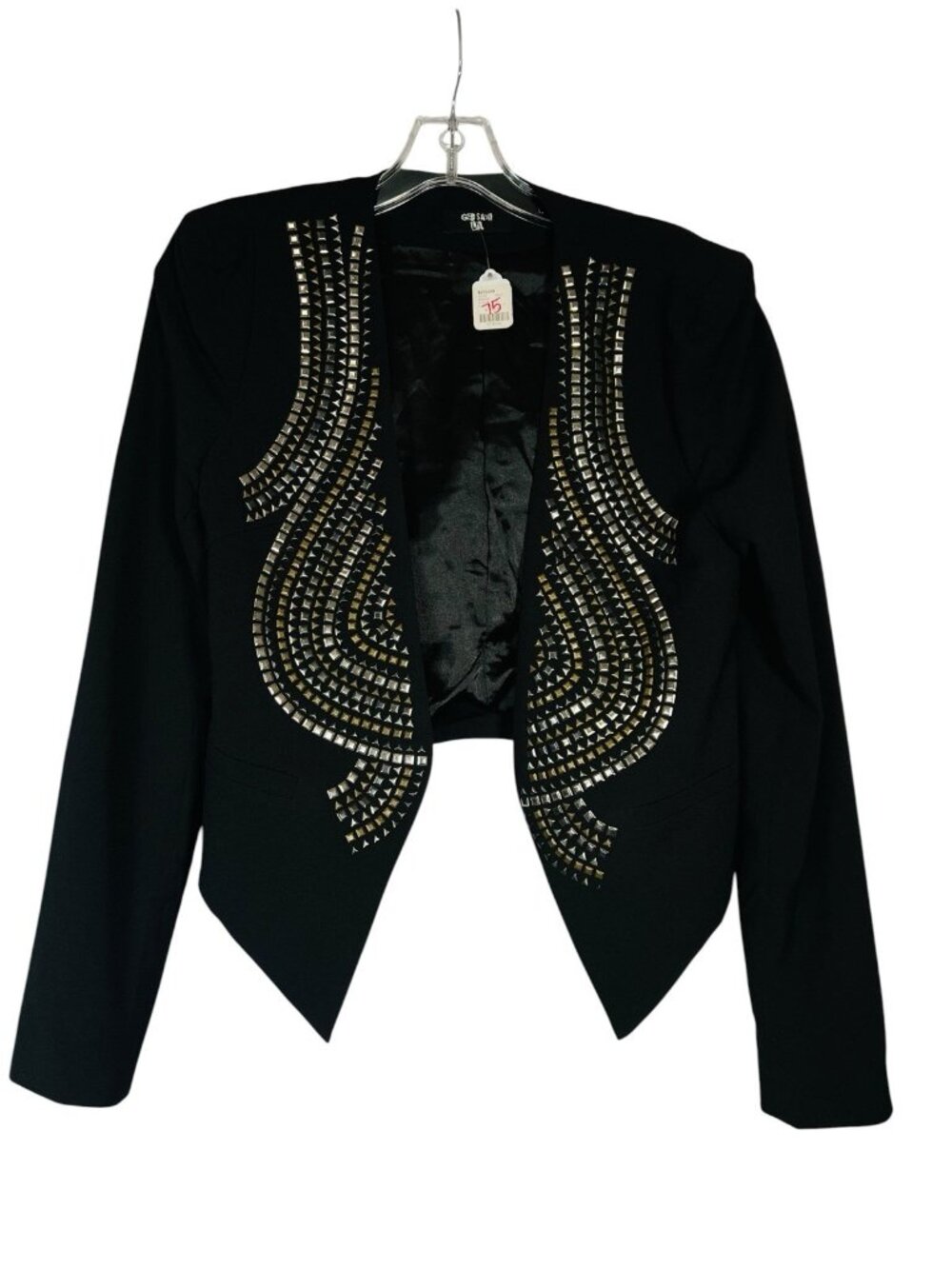 God Save LA Studded Open Front Blazer Jacket Black Cropped Moto Glam Small NWT